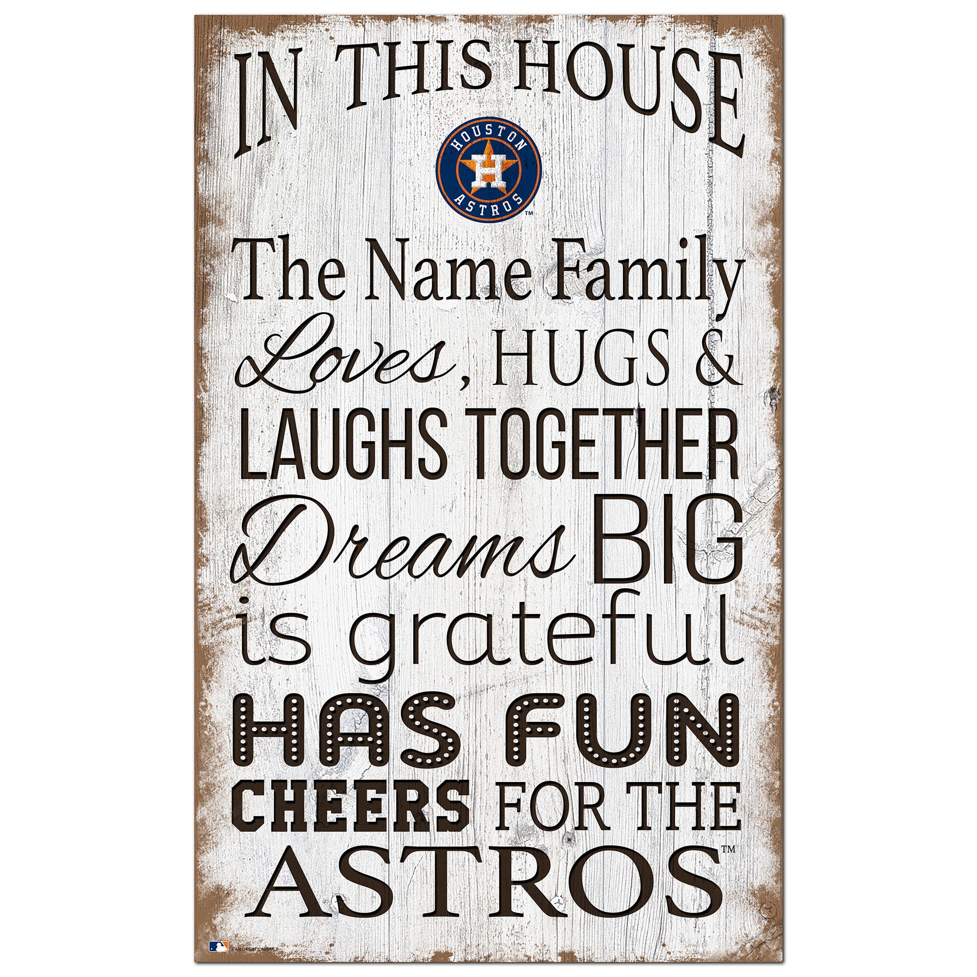 Houston Astros Personalized 11" x 19" In This House Sign