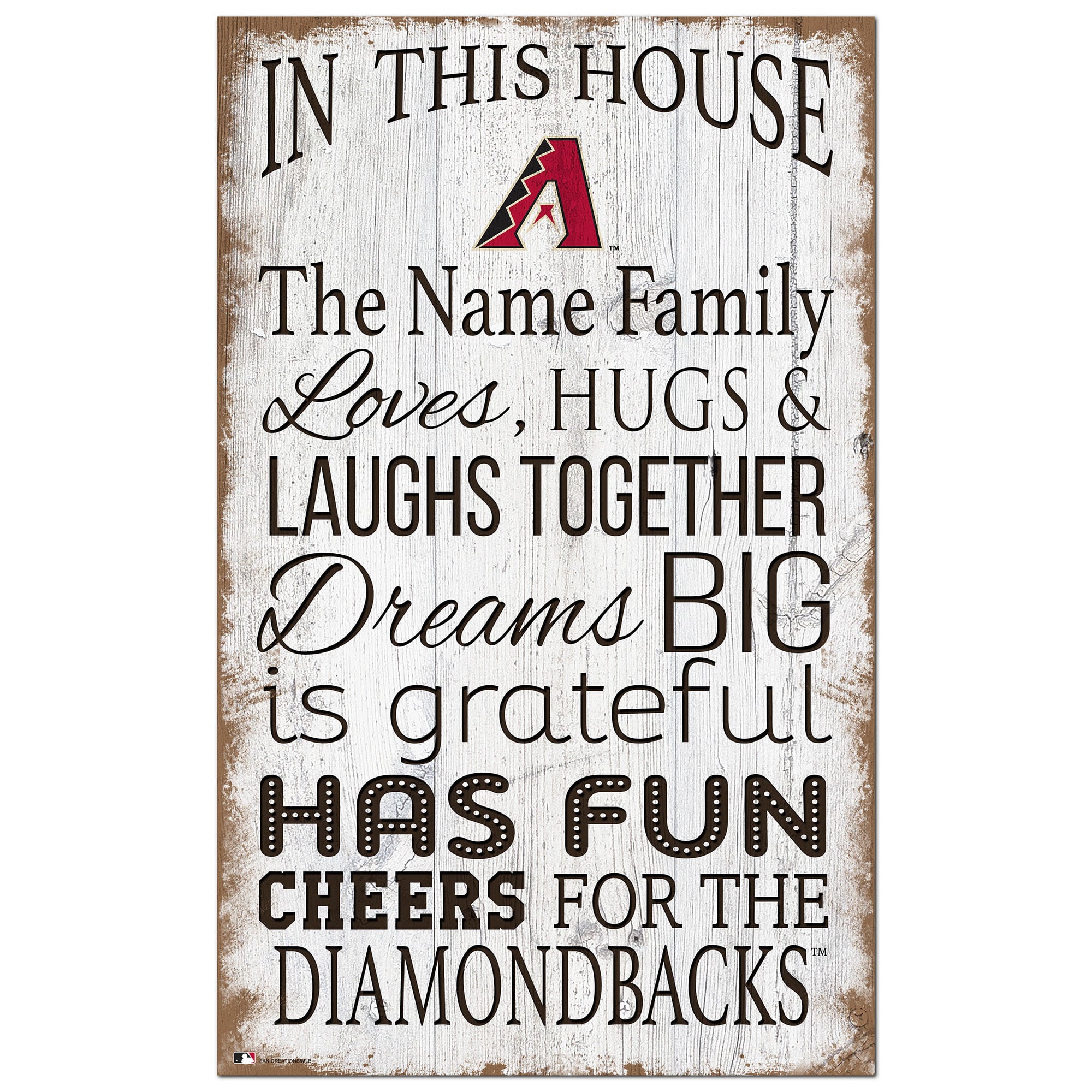 Arizona Diamondbacks Personalized 11" x 19" In This House Sign