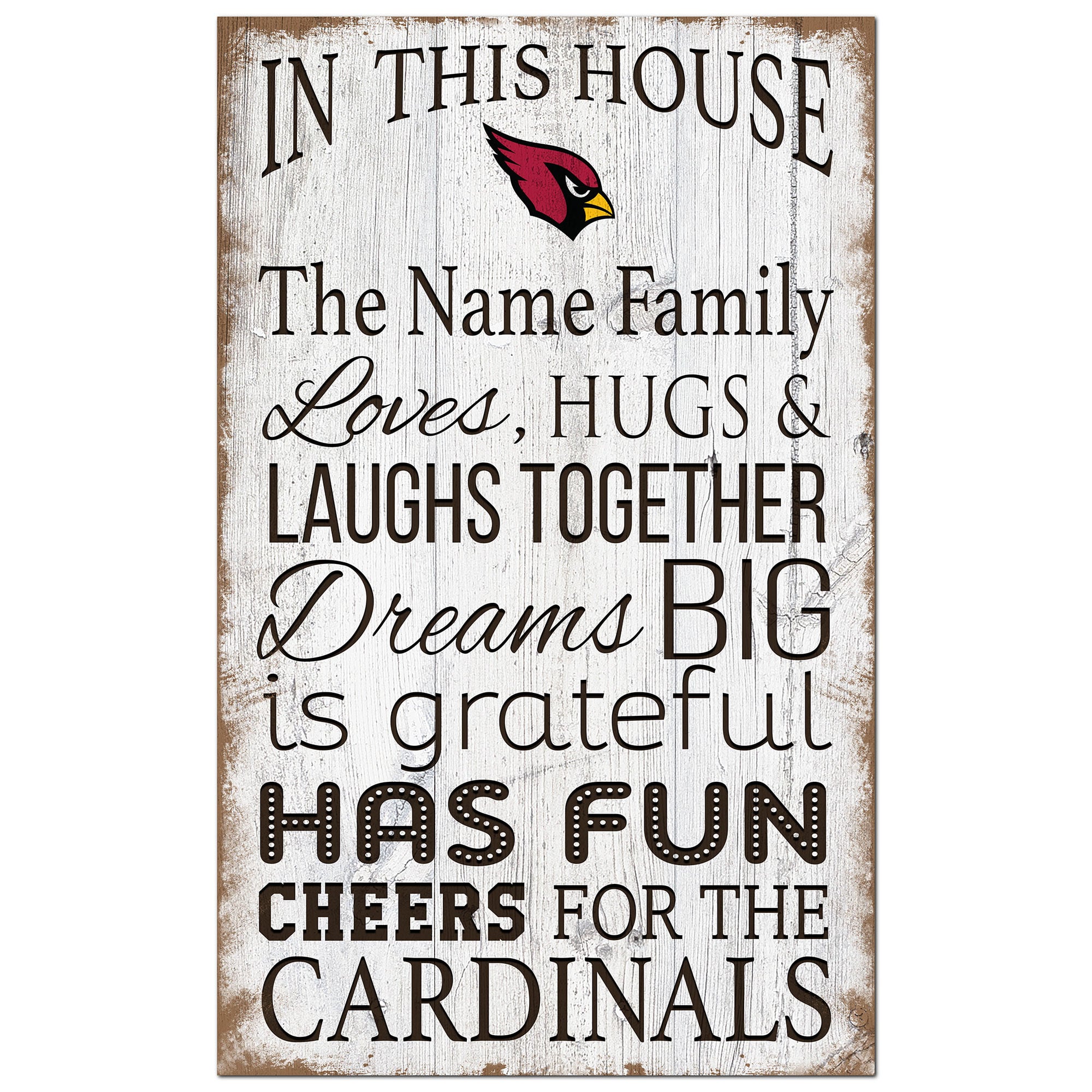 Arizona Cardinals Personalized 11" x 19" In This House Sign