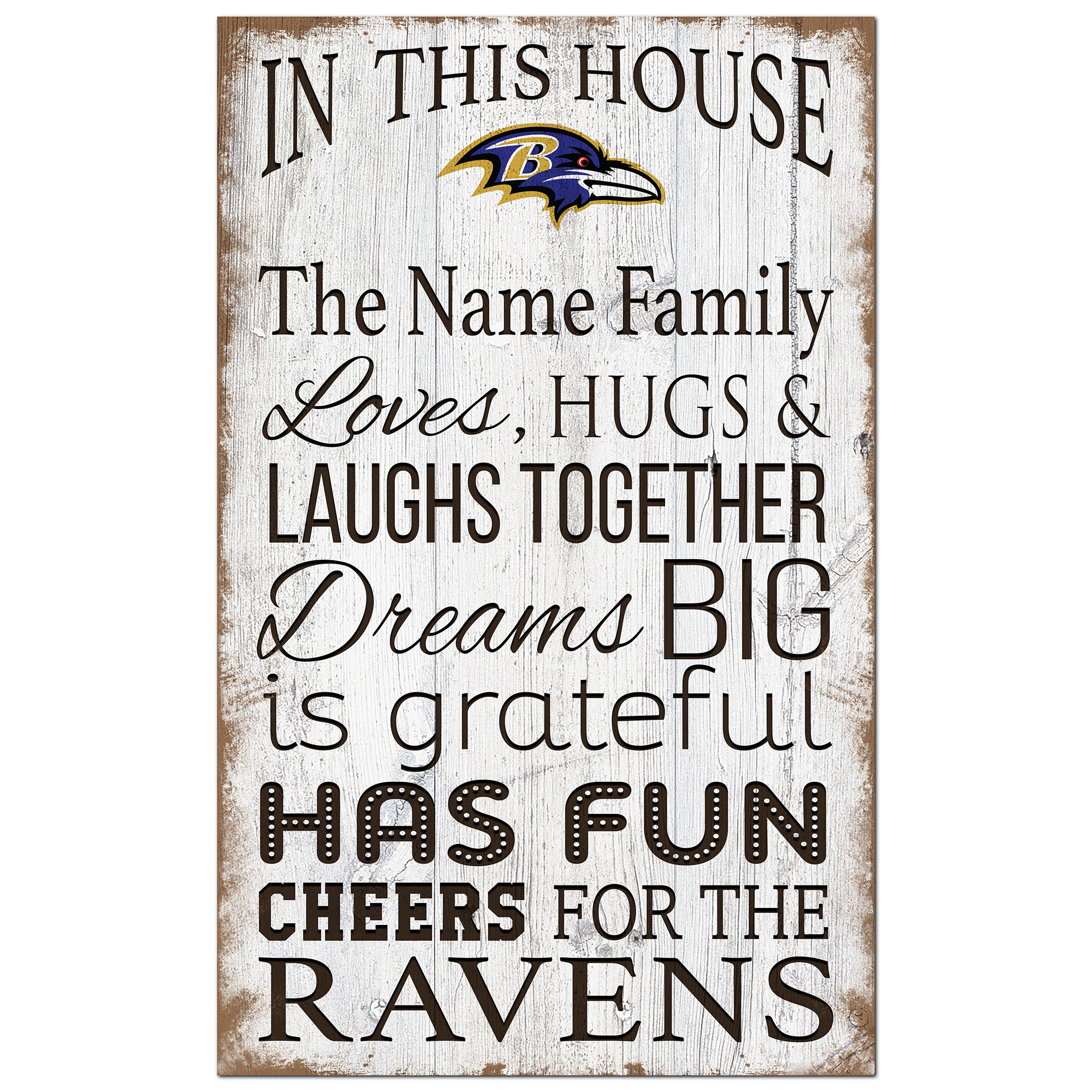 Baltimore Ravens Personalized 11" x 19" In This House Sign