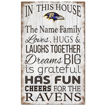 Baltimore Ravens Personalized 11" x 19" In This House Sign