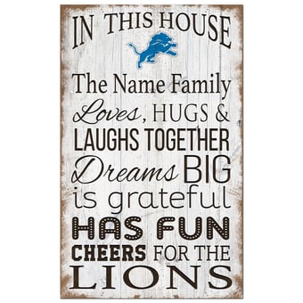 Detroit Lions Personalized 11" x 19" In This House Sign