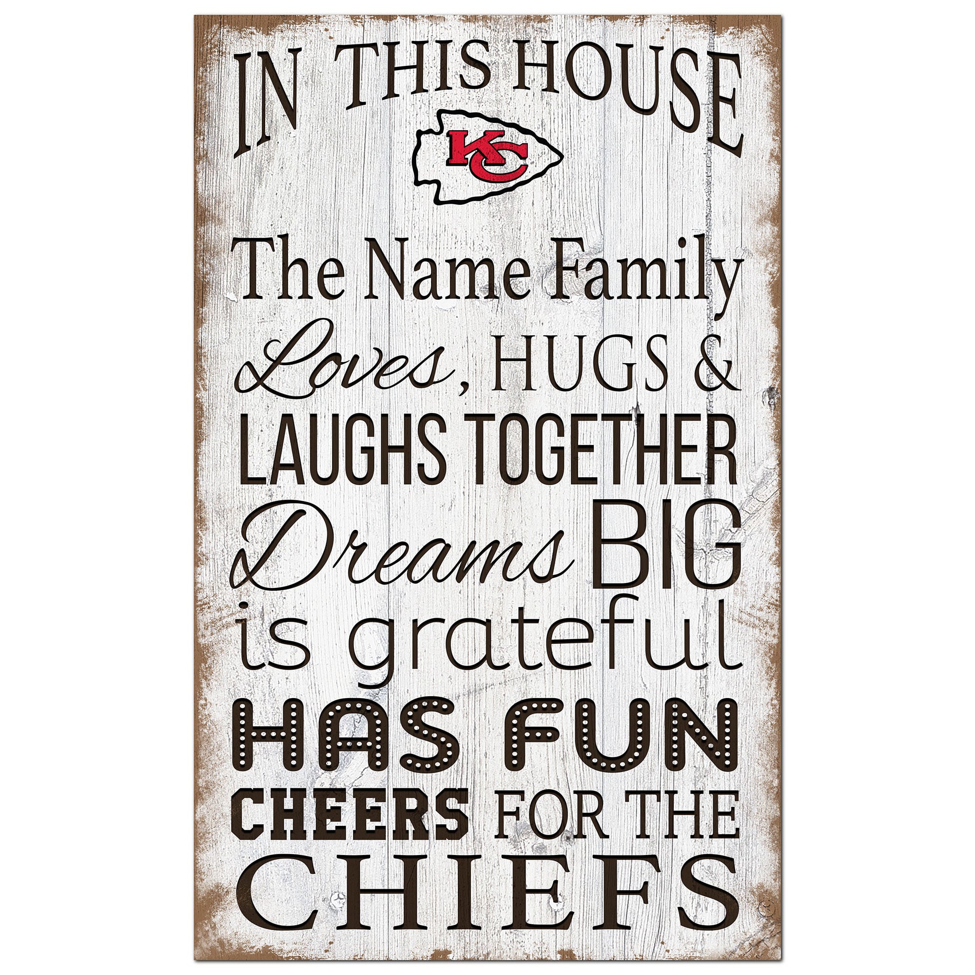 Kansas City Chiefs Personalized 11" x 19" In This House Sign