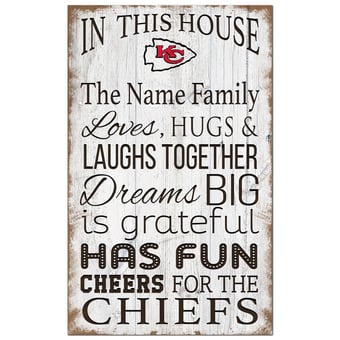 Kansas City Chiefs Personalized 11" x 19" In This House Sign