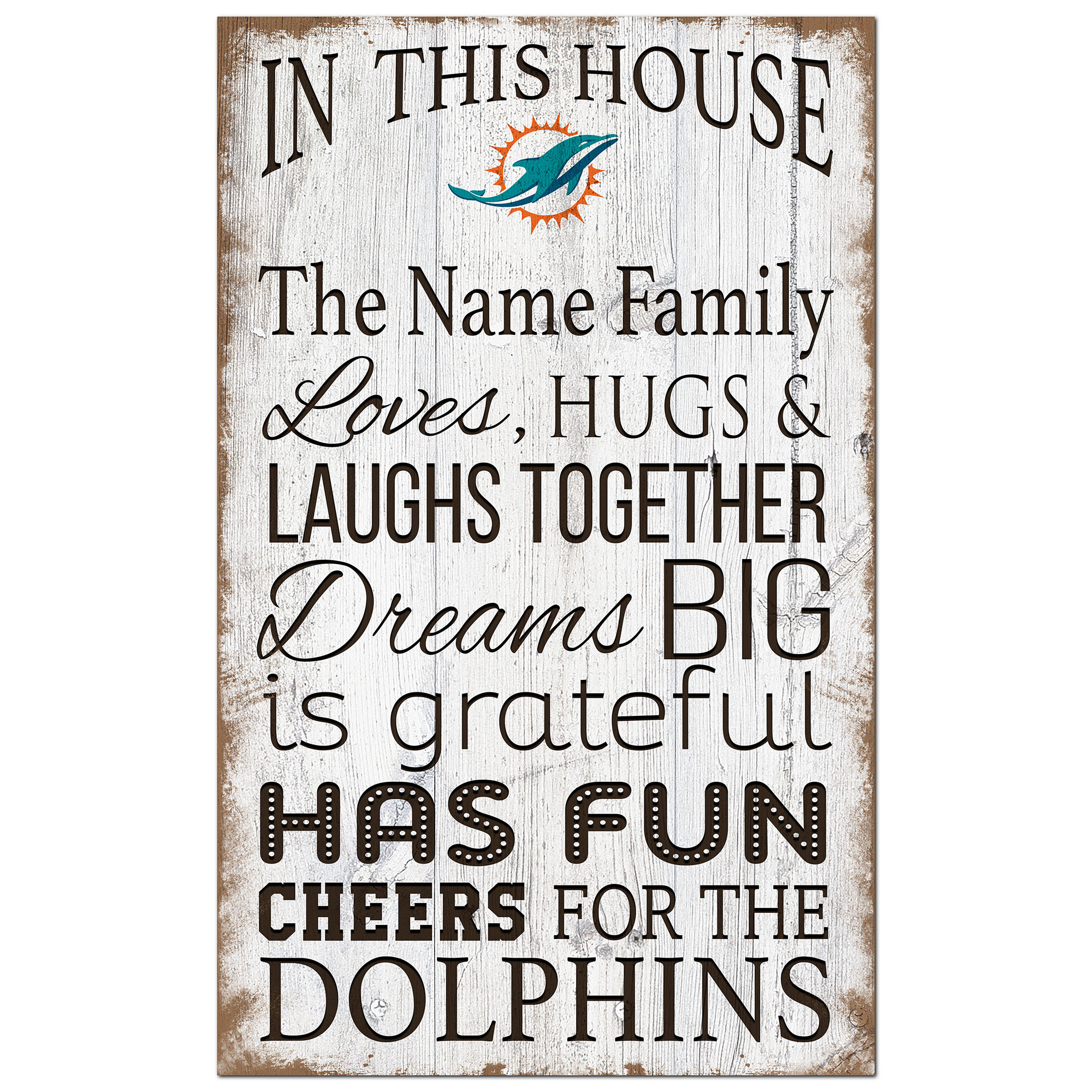 Miami Dolphins Personalized 11" x 19" In This House Sign