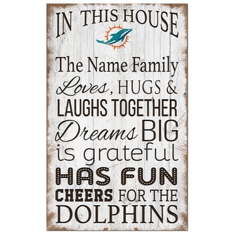 Miami Dolphins Personalized 11" x 19" In This House Sign