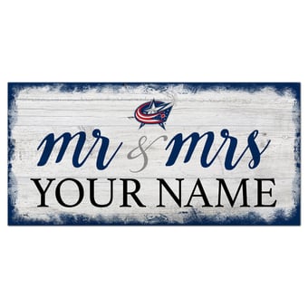 Columbus Blue Jackets 6" x 12" Personalized Mr. & Mrs. Script Sign