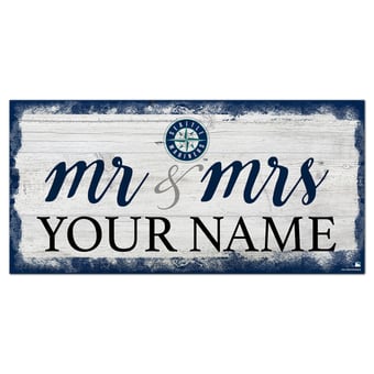 Seattle Mariners 6" x 12" Personalized Mr. & Mrs. Script Sign
