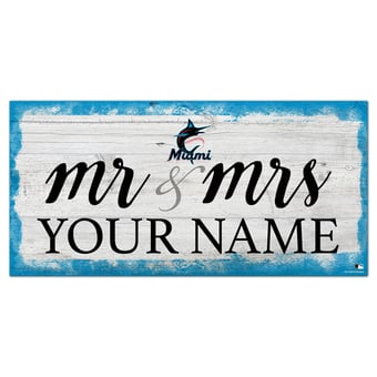 Miami Marlins 6" x 12" Personalized Mr. & Mrs. Script Sign