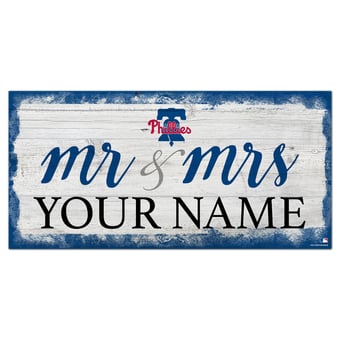 Philadelphia Phillies 6" x 12" Personalized Mr. & Mrs. Script Sign