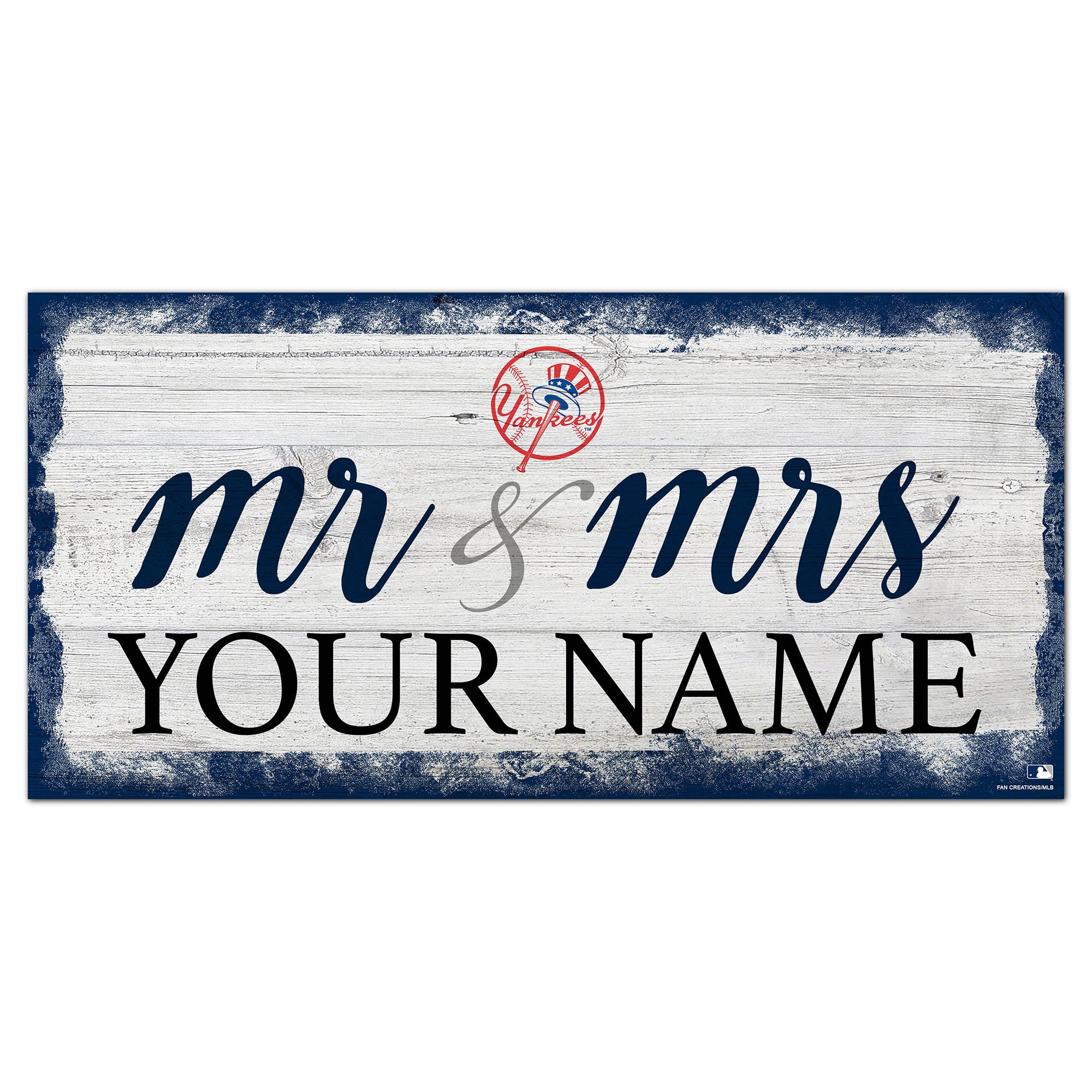 New York Yankees 6" x 12" Personalized Mr. & Mrs. Script Sign