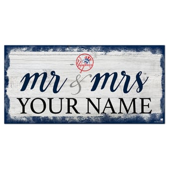 New York Yankees 6" x 12" Personalized Mr. & Mrs. Script Sign