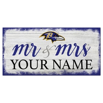 Baltimore Ravens 6" x 12" Personalized Mr. & Mrs. Script Sign