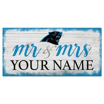 Carolina Panthers 6" x 12" Personalized Mr. & Mrs. Script Sign
