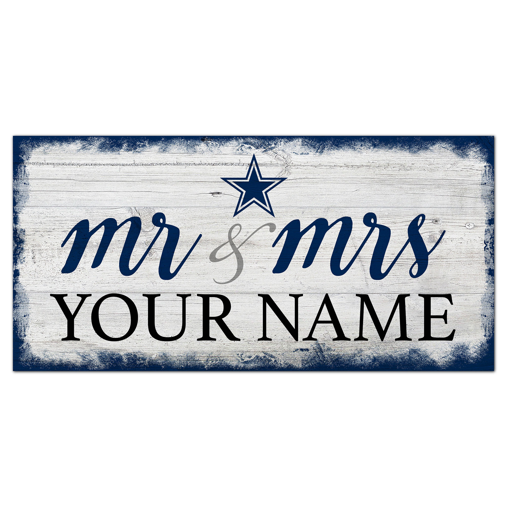 Dallas Cowboys 6" x 12" Personalized Mr. & Mrs. Script Sign