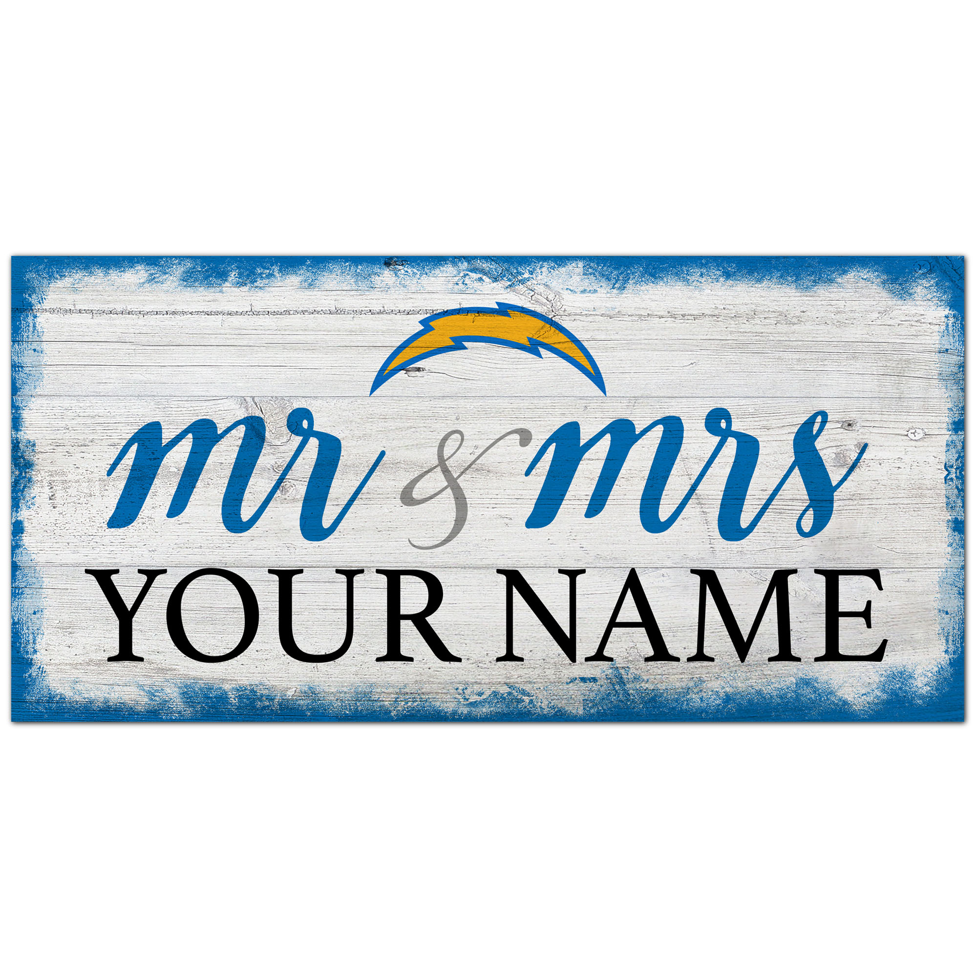 Los Angeles Chargers 6″ x 12″ Personalized Mr. & Mrs. Script Sign Los Angeles Chargers 6″ x 12″ Personalized Mr. & Mrs. Script Sign