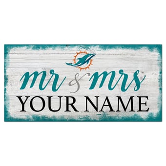 Miami Dolphins 6" x 12" Personalized Mr. & Mrs. Script Sign