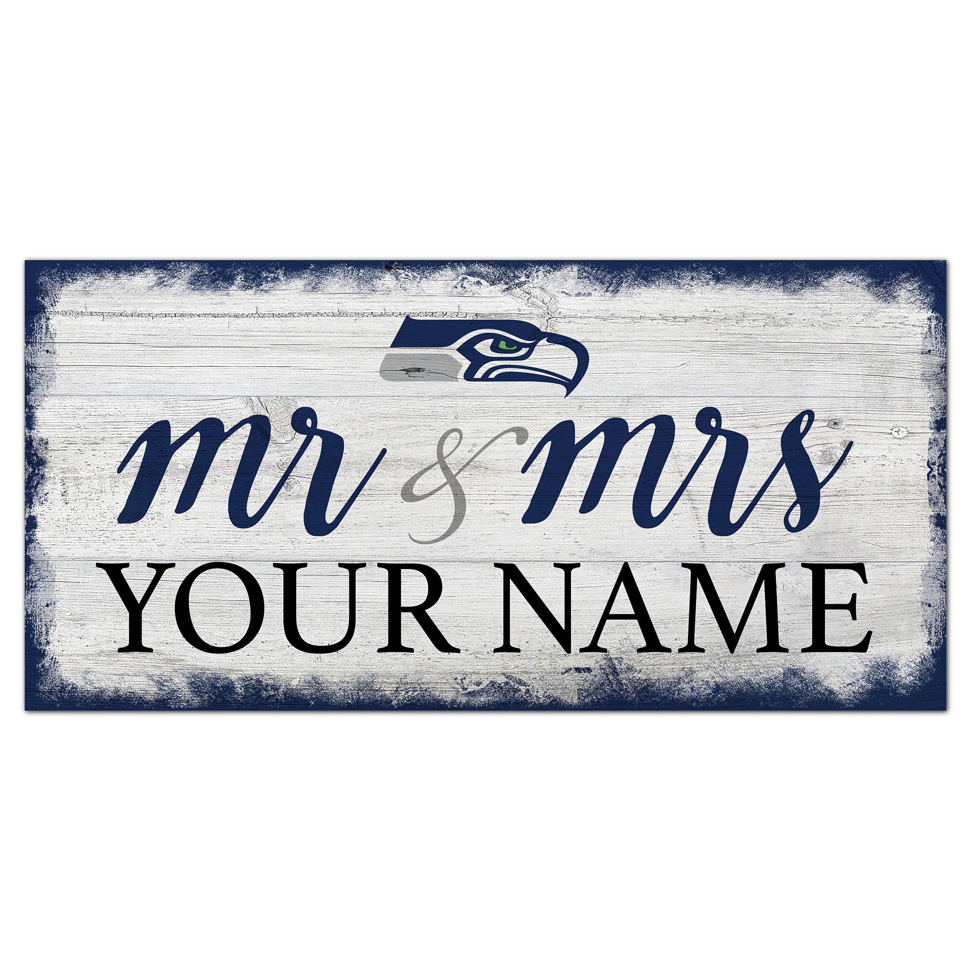 Seattle Seahawks 6" x 12" Personalized Mr. & Mrs. Script Sign