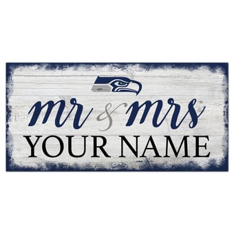 Seattle Seahawks 6" x 12" Personalized Mr. & Mrs. Script Sign