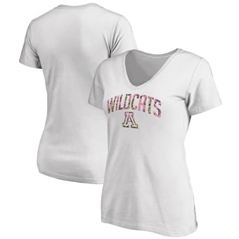 Women's White Arizona Wildcats Floral Arched V-Neck T-Shirt