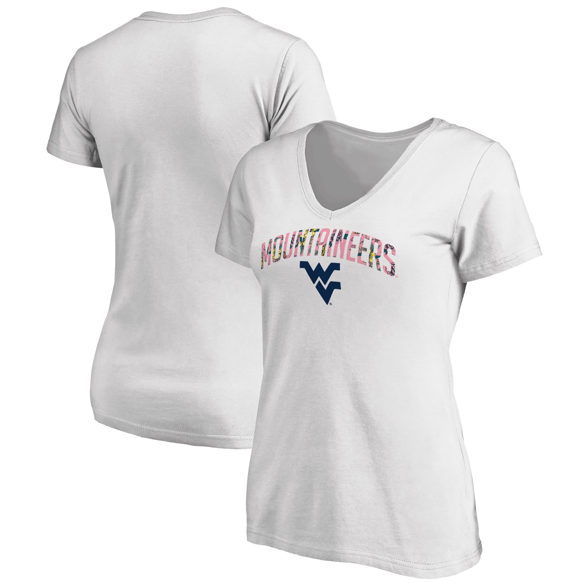 Women's White West Virginia Mountaineers Floral Arched V-Neck T-Shirt