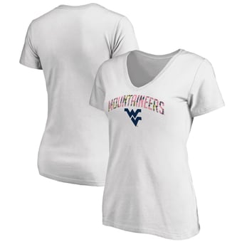 Women's White West Virginia Mountaineers Floral Arched V-Neck T-Shirt