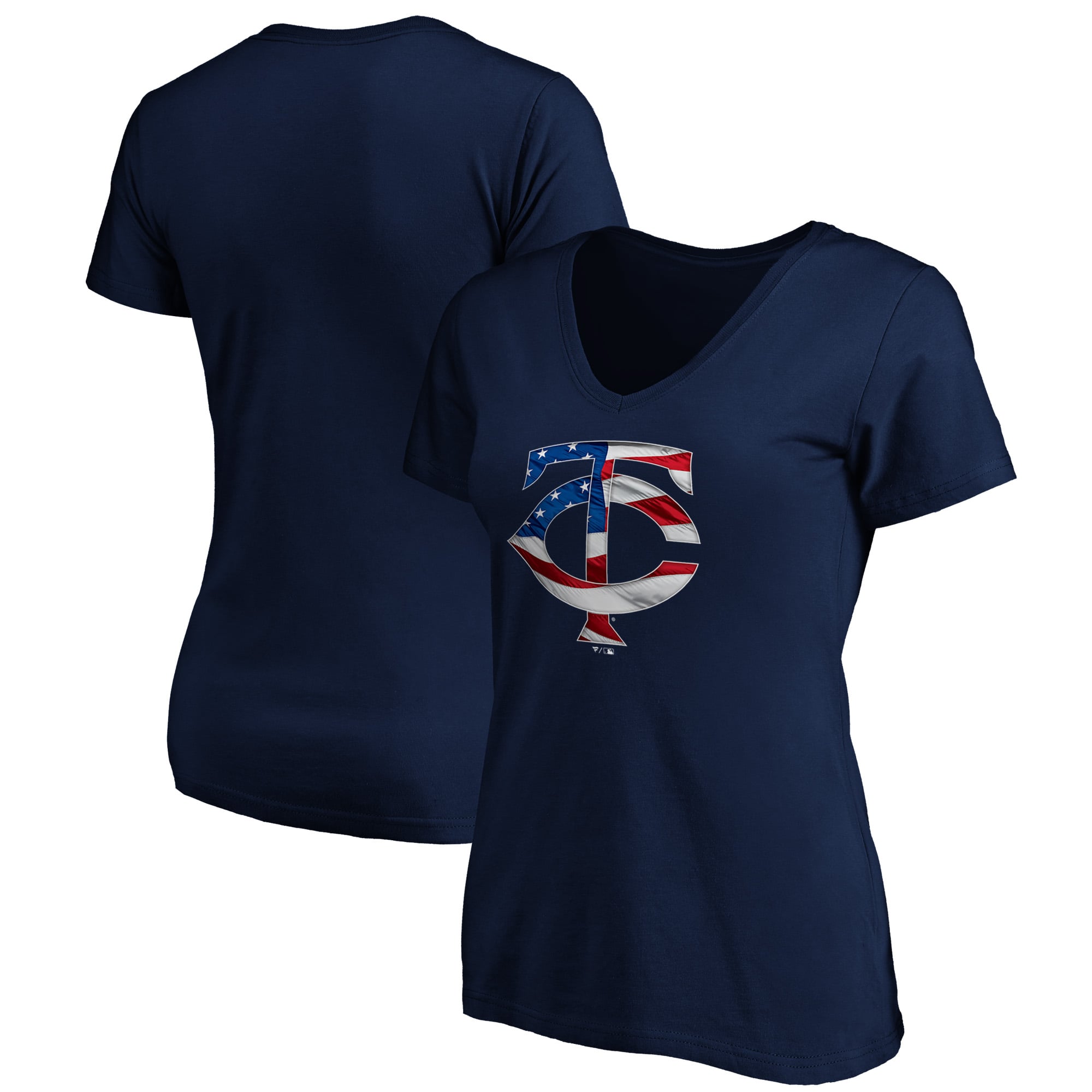 Women's Navy Minnesota Twins Logo Banner Wave V-Neck T-Shirt