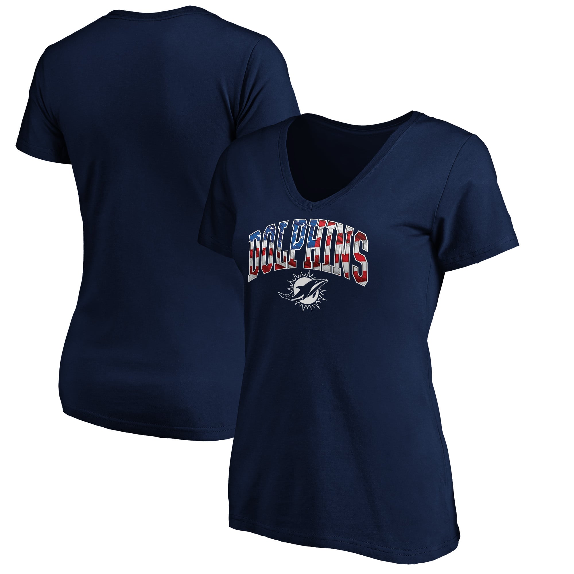 Women's Navy Miami Dolphins Logo Banner Wave V-Neck T-Shirt