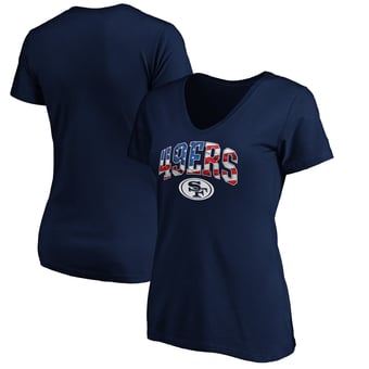 Women's Navy San Francisco 49ers Logo Banner Wave V-Neck T-Shirt
