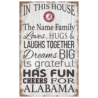 Alabama Crimson Tide Personalized 11" x 19" In This House Sign