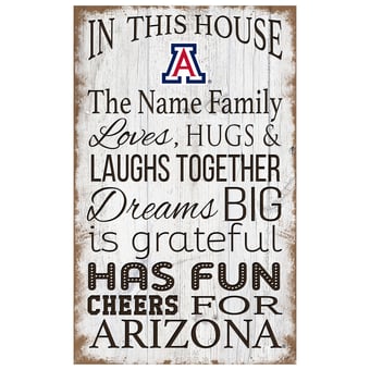 Arizona Wildcats Personalized 11" x 19" In This House Sign