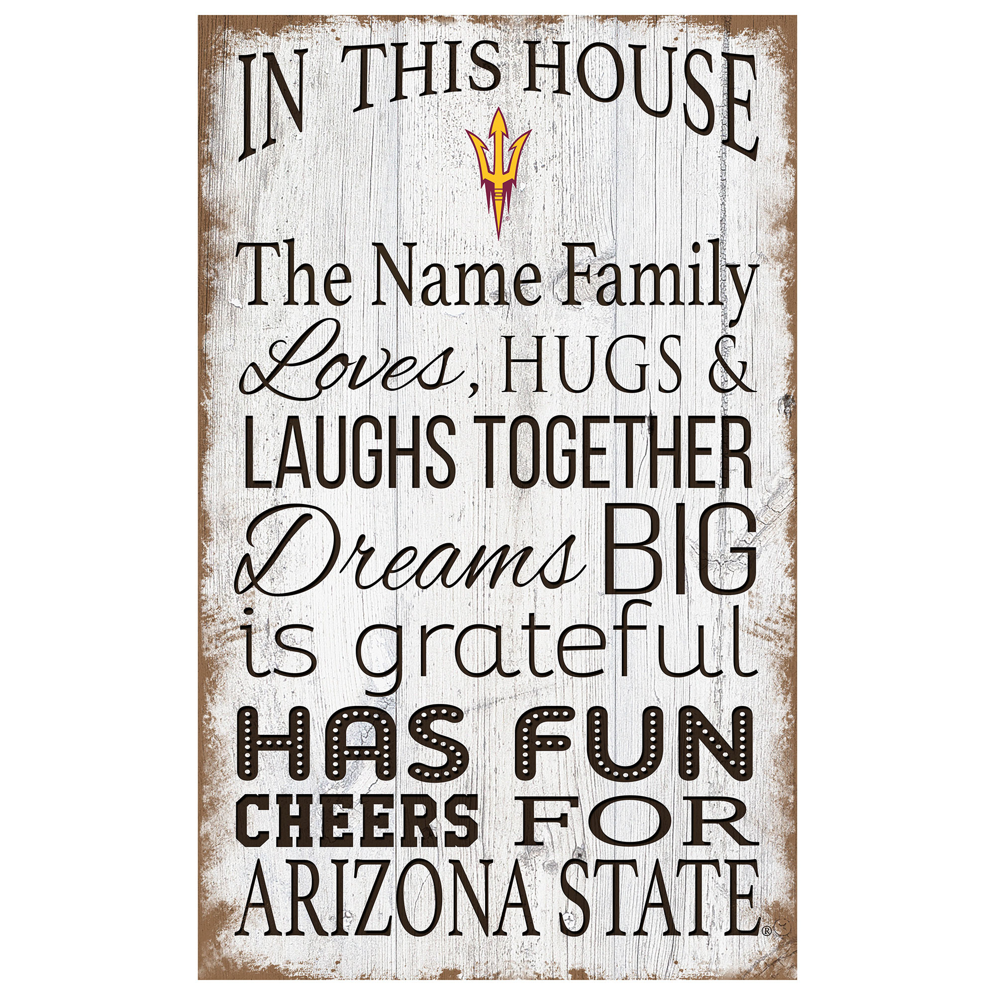 Arizona State Sun Devils Personalized 11" x 19" In This House Sign