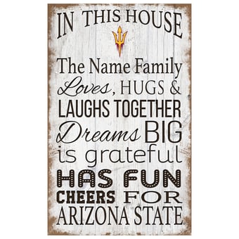 Arizona State Sun Devils Personalized 11" x 19" In This House Sign