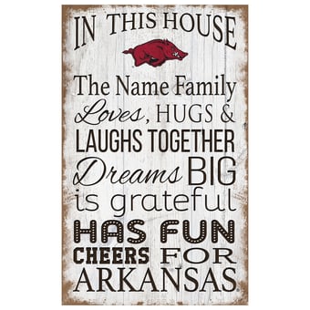 Arkansas Razorbacks Personalized 11" x 19" In This House Sign