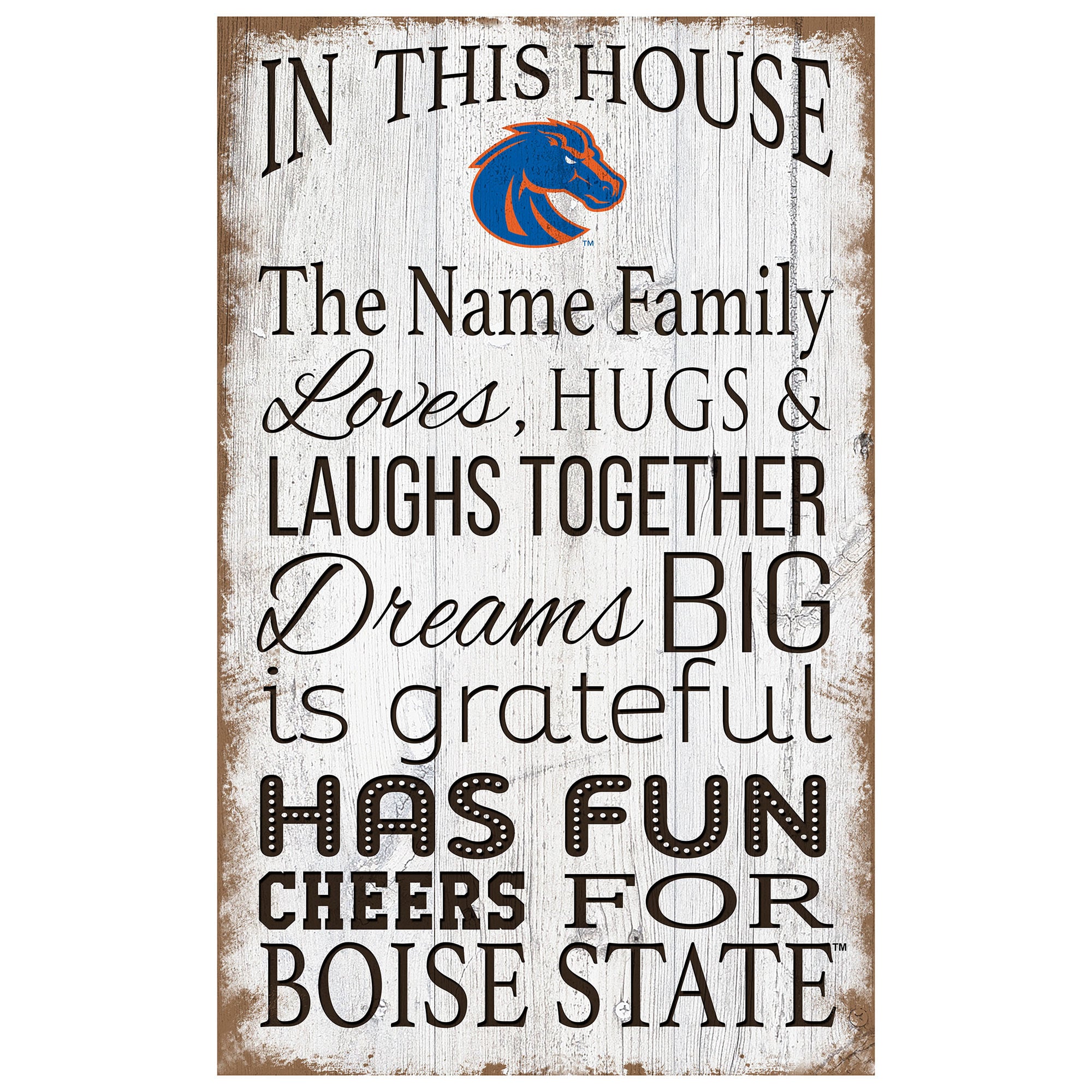 Boise State Broncos Personalized 11" x 19" In This House Sign