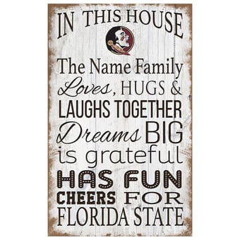 Florida State Seminoles Personalized 11" x 19" In This House Sign