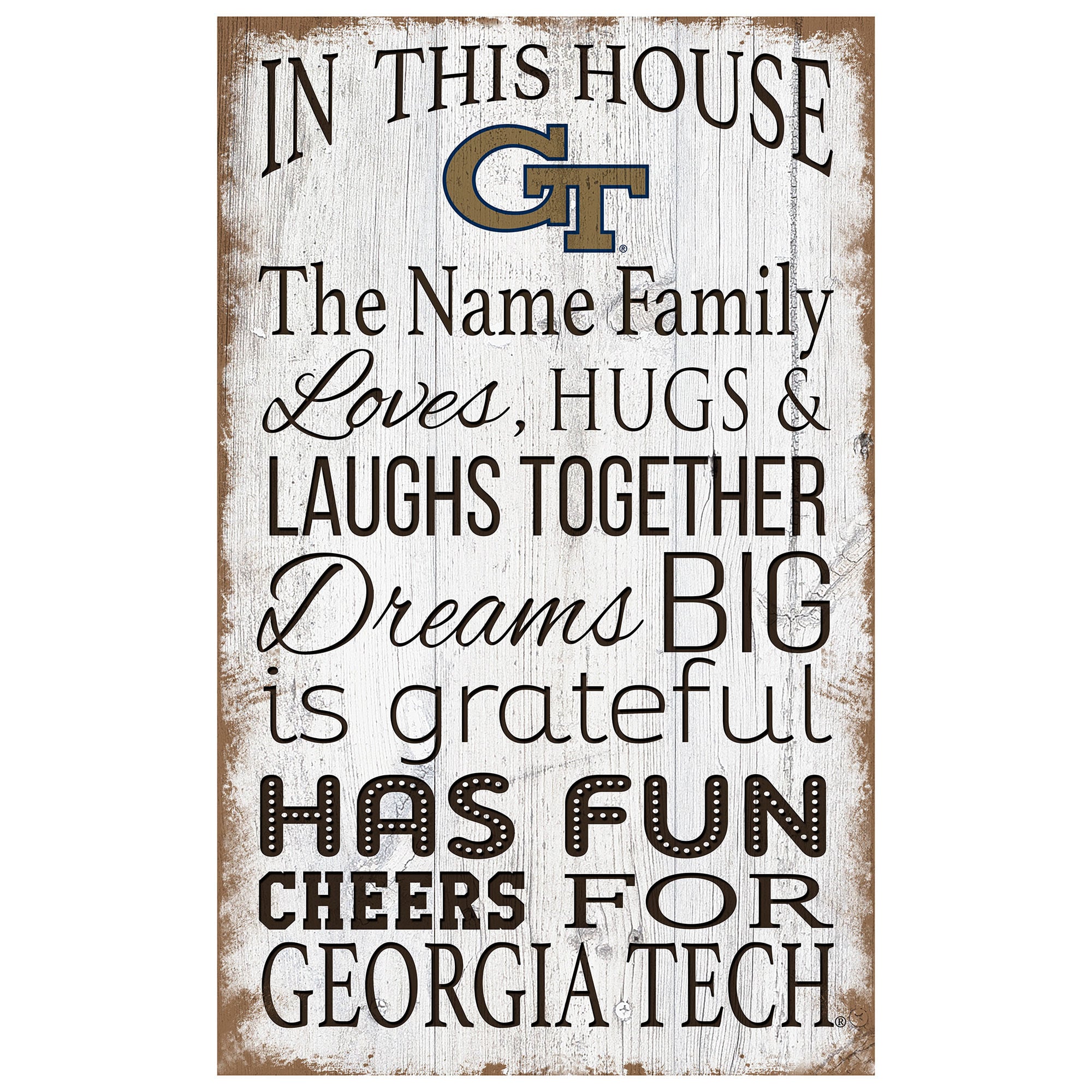 Georgia Tech Yellow Jackets Personalized 11" x 19" In This House Sign