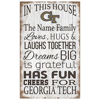 Georgia Tech Yellow Jackets Personalized 11" x 19" In This House Sign