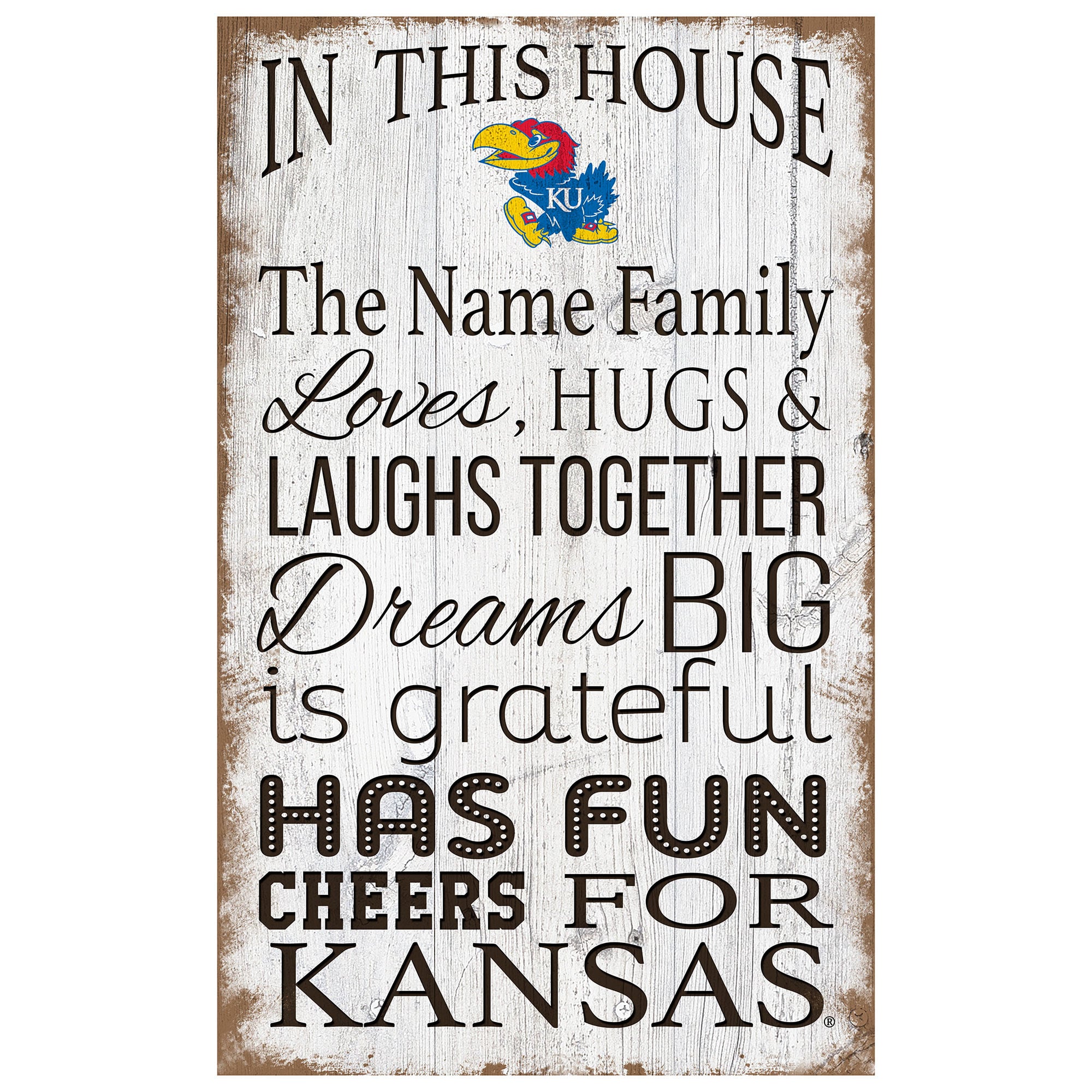 Kansas Jayhawks Personalized 11" x 19" In This House Sign