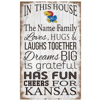 Kansas Jayhawks Personalized 11" x 19" In This House Sign