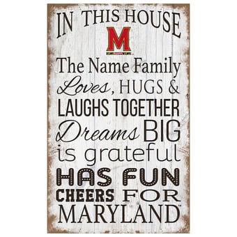 Maryland Terrapins Personalized 11" x 19" In This House Sign