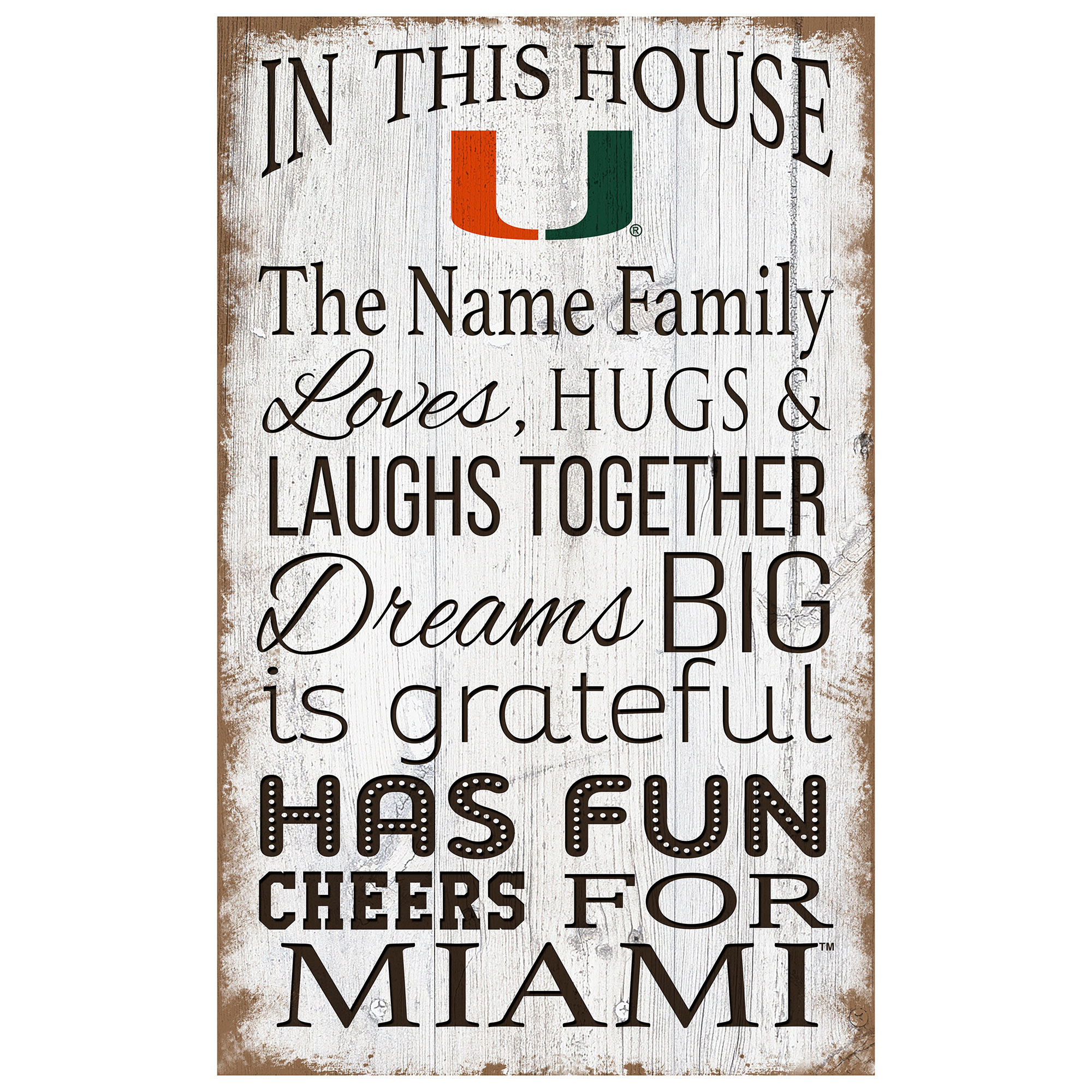 Miami Hurricanes Personalized 11" x 19" In This House Sign