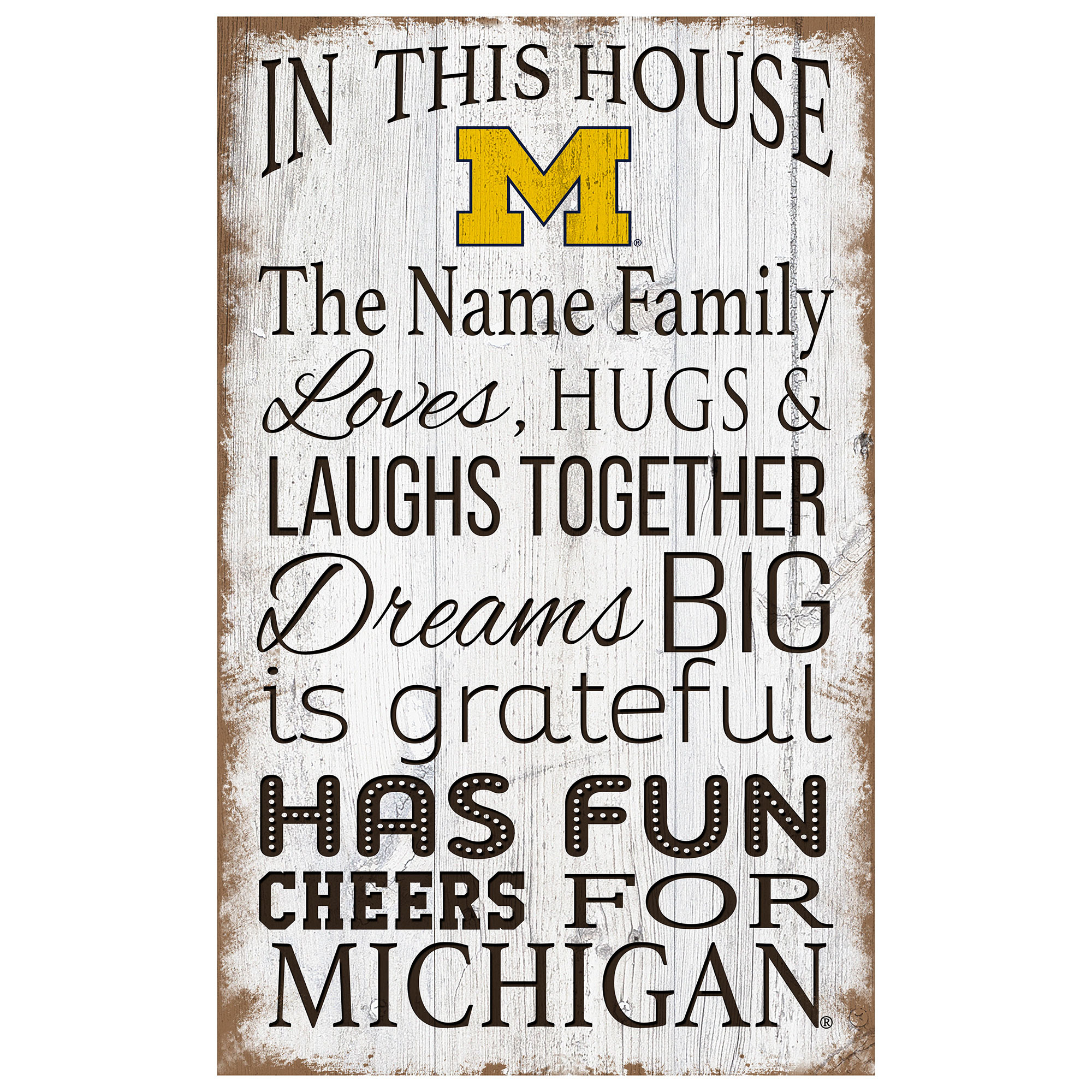 Michigan Wolverines Personalized 11" x 19" In This House Sign