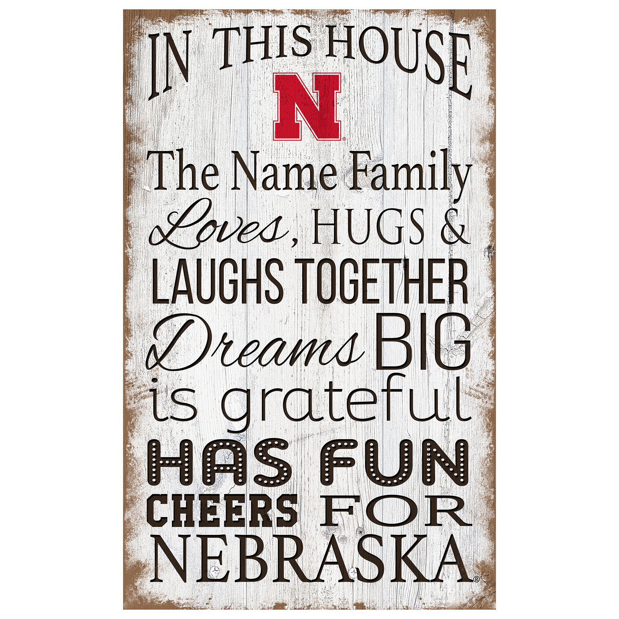 Nebraska Huskers Personalized 11" x 19" In This House Sign