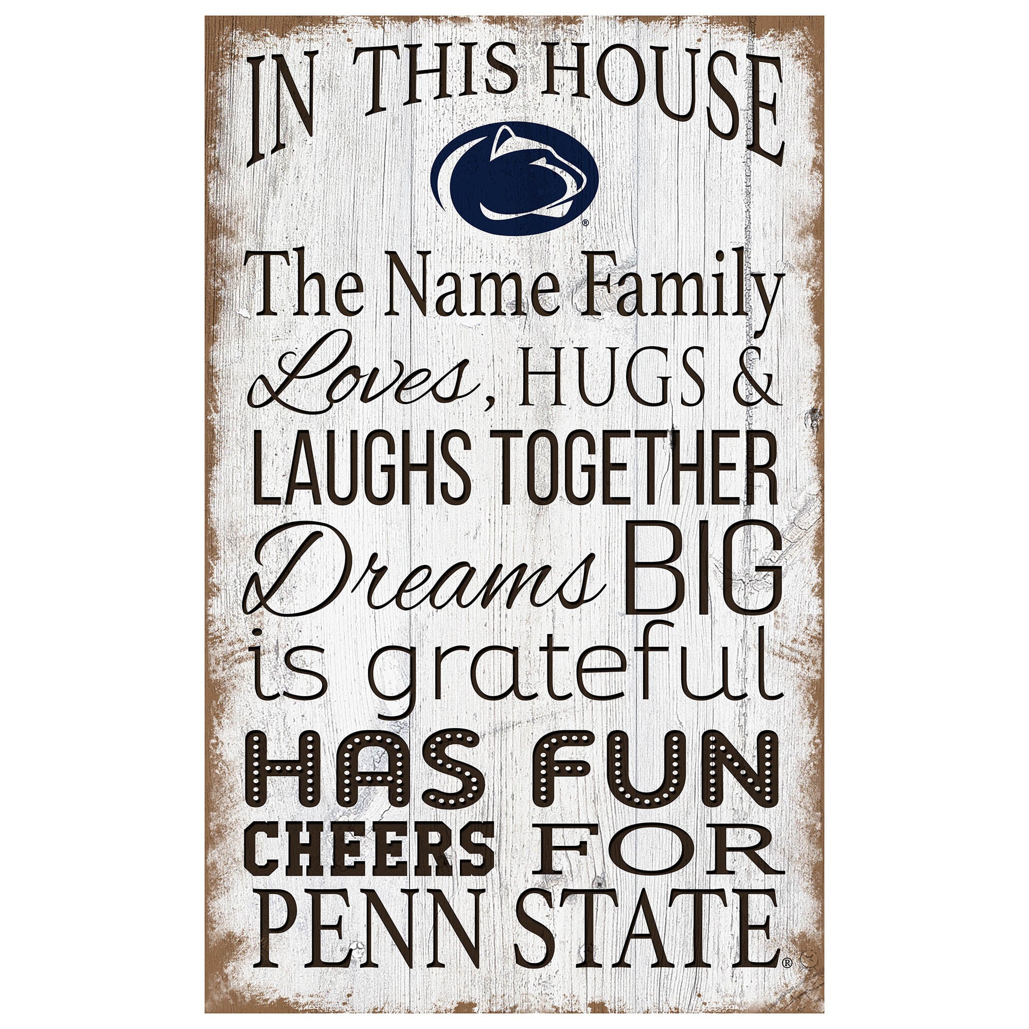 Penn State Nittany Lions Personalized 11" x 19" In This House Sign
