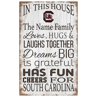 South Carolina Gamecocks Personalized 11" x 19" In This House Sign