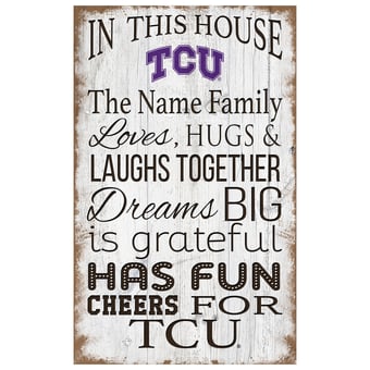 TCU Horned Frogs Personalized 11" x 19" In This House Sign