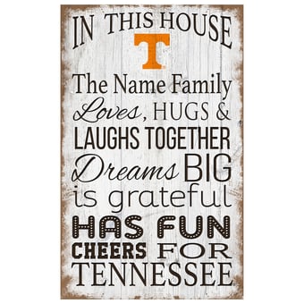 Tennessee Volunteers Personalized 11" x 19" In This House Sign