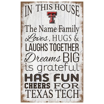 Texas Tech Red Raiders Personalized 11" x 19" In This House Sign