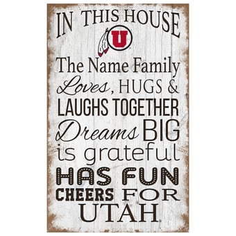 Utah Utes Personalized 11" x 19" In This House Sign